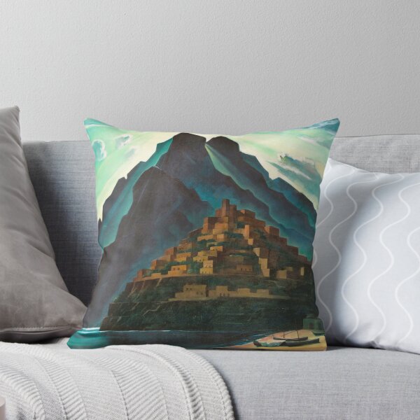 Item preview, Morning sunlight spilling over Positano, Amalfi Coast, Italy Tyrrhenian sea landscape painting print by Adolf Erbsloh designed and sold by Jéanpaul  Ferro.
