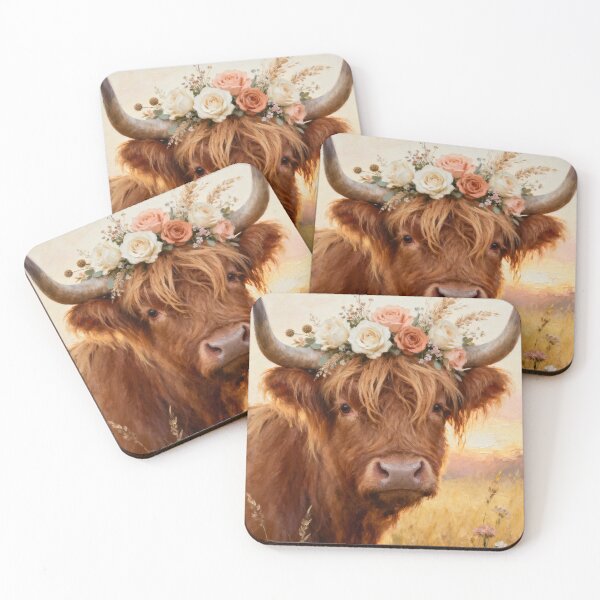 Item preview, Highland Cow Floral Crown - Farm Animal Wall Art - A3 A4 A5 - Cottagecore Highland Cow Print designed and sold by QuietCanvasArtworks.