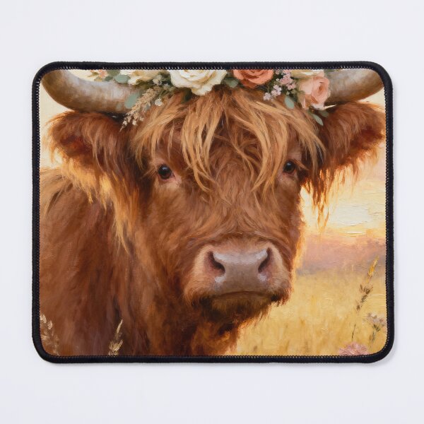 Item preview, Highland Cow Floral Crown - Farm Animal Wall Art - A3 A4 A5 - Cottagecore Highland Cow Print designed and sold by QuietCanvasArtworks.