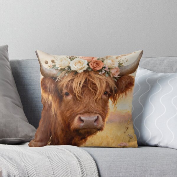 Item preview, Highland Cow Floral Crown - Farm Animal Wall Art - A3 A4 A5 - Cottagecore Highland Cow Print designed and sold by QuietCanvasArtworks.
