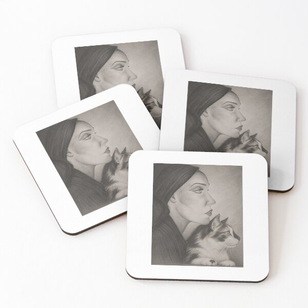 Item preview, Woman and Calico Cat – Vintage Pencil Portrait designed and sold by House of Vardit.