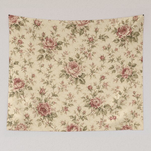 Item preview, Antique Rose Cream Vintage Floral Cottage Pattern designed and sold by FairyArtCottage.
