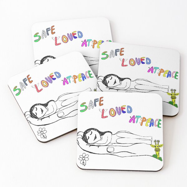 Item preview, save - loved - at peace , Girl Sleeping in Protective Hand | Self care stickers designed and sold by khy-art-print.