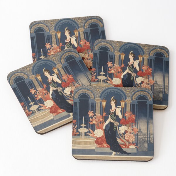 Artikelvorschau, Art-déco-Stil, Pariser Nachtgarten, Mode der 1920er Jahre, Kunstdruck entworfen und verkauft von Tamas Das.