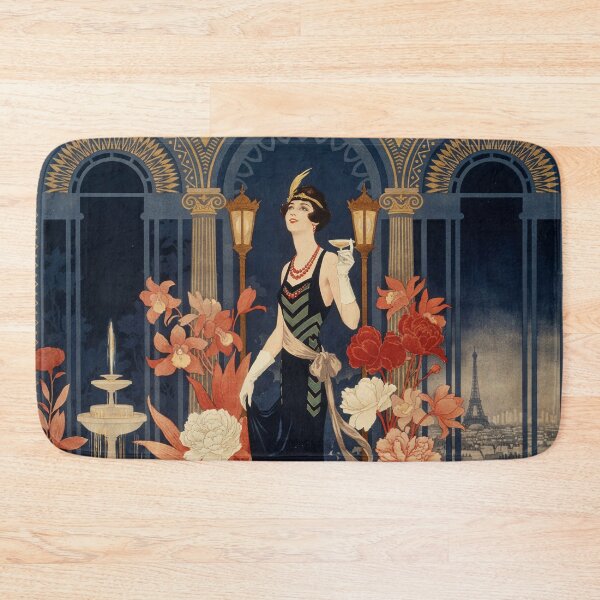 Aperçu de l'œuvre Illustration de mode française Art déco représentant un jardin parisien nocturne des années 1920 créée et vendue par Tamas Das.