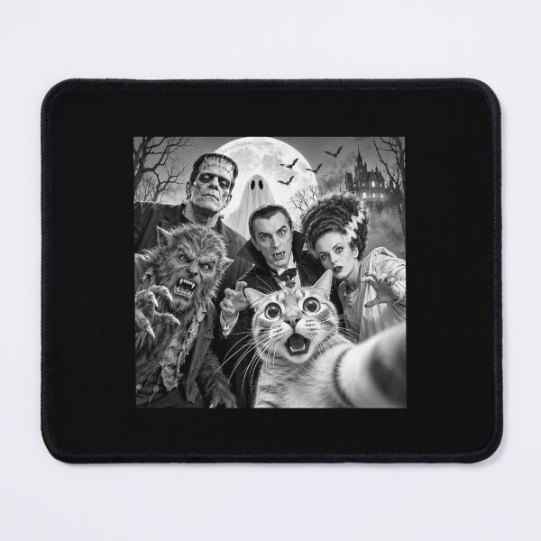 Item preview, Cat Selfie with Classic Horror Monsters Halloween Comedy designed and sold by Glow-Paw-Studio.