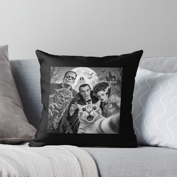 Item preview, Cat Selfie with Classic Horror Monsters Halloween Comedy designed and sold by Glow-Paw-Studio.