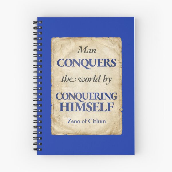 Item preview, Man Conquers the World by Conquering Himself - Zeno of Citium - Vintage Distressed Stoic Quote - Egyptian Blue Version designed and sold by Stoic Core.