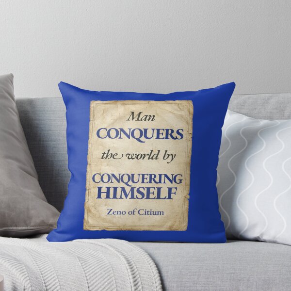Item preview, Man Conquers the World by Conquering Himself - Zeno of Citium - Vintage Distressed Stoic Quote - Egyptian Blue Version designed and sold by Stoic Core.