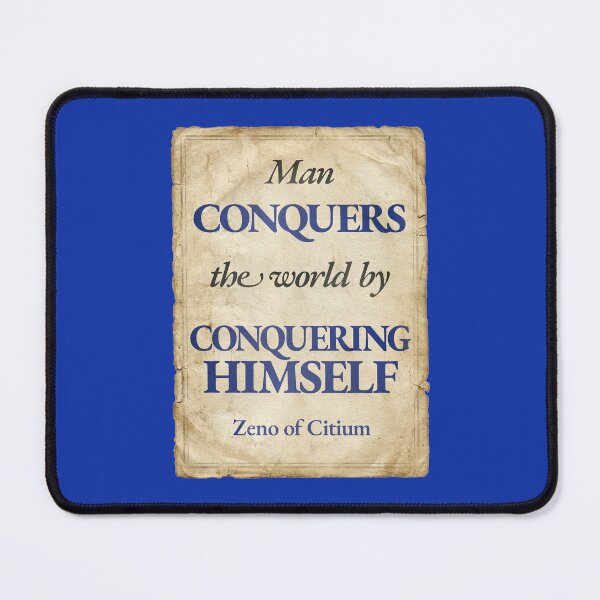 Item preview, Man Conquers the World by Conquering Himself - Zeno of Citium - Vintage Distressed Stoic Quote - Egyptian Blue Version designed and sold by Stoic Core.