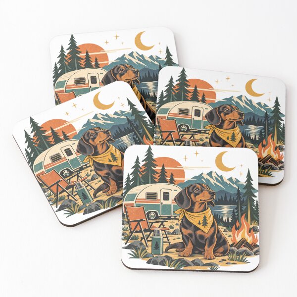 Item preview, Dachshund Retro Camping Adventure designed and sold by A Light Worker.