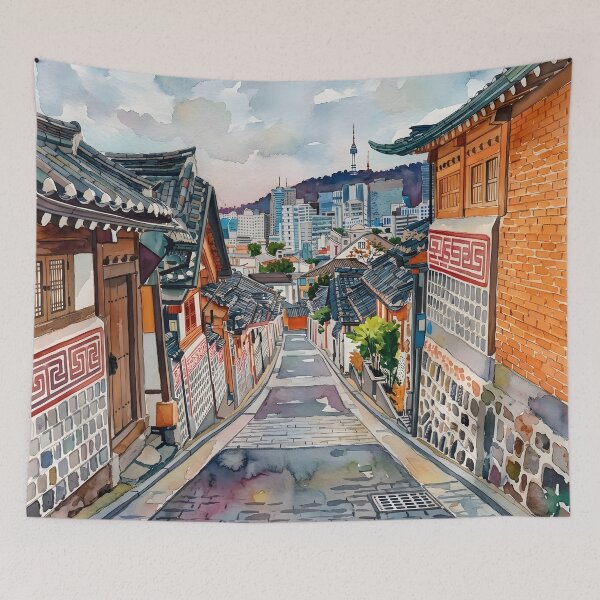 Item preview, Bukchon Hanok Village Seoul Travel Poster – South Korea designed and sold by POSTERIOCREW.