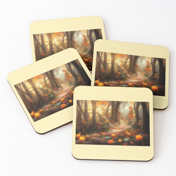 Item preview, Enchanted Autumn Forest Pumpkin Patch Cozy Fall Woods Landscape Art designed and sold by stormk10.