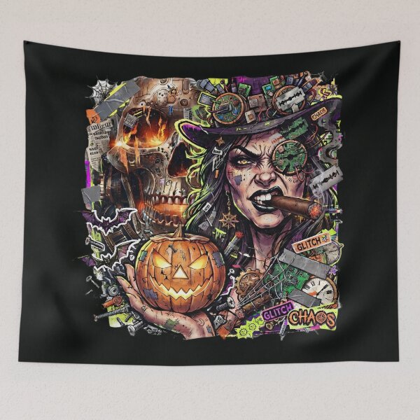 Item preview, Halloween Cyberpunk Witch Cigar Pumpkin Skull designed and sold by Voodoo Store Paranormal Collections.