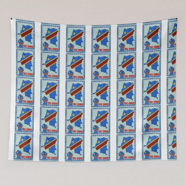 Aperçu de l'œuvre Timbre vintage gratuit Congo - Carte de la RDC dans l'art textile congolais créée et vendue par Youngkev-arts.