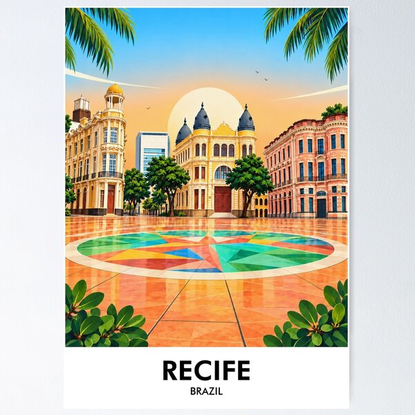 Item preview, Recife Retro Travel Print designed and sold by HomeLivingCo.