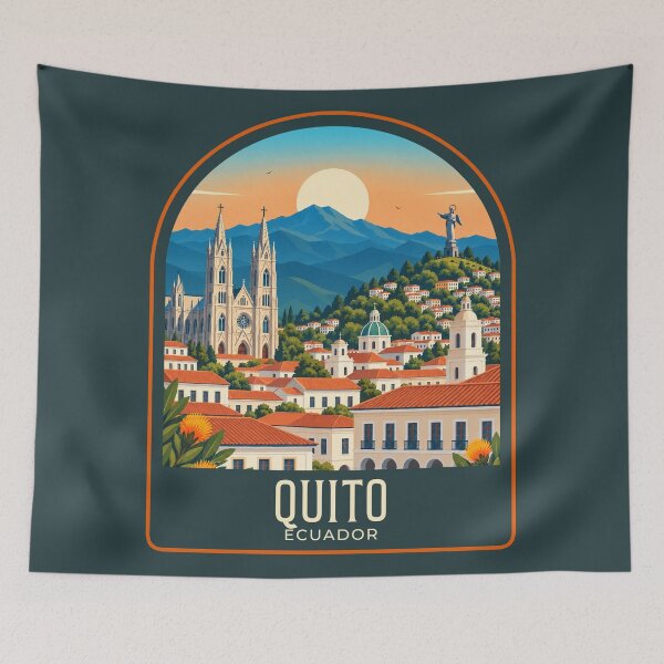 Item preview, Quito Vintage Travel Illustration designed and sold by HomeLivingCo.