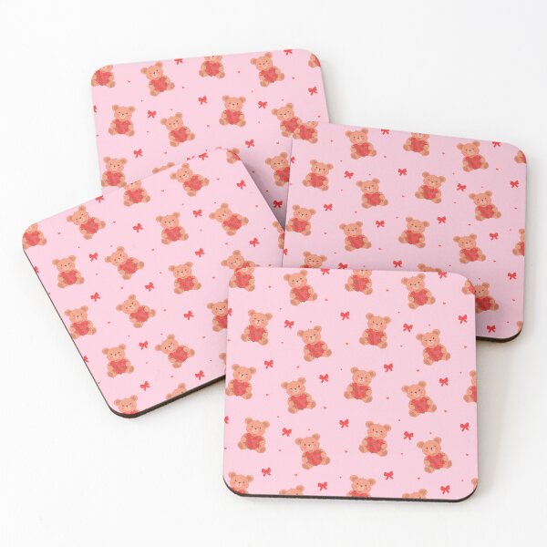 Item preview, Cute Teddy Bear and Red Rose Bouquets and Hearts on Pink Background designed and sold by burbura.