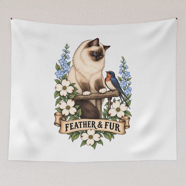 Item preview, Feather Fur Ragdoll Cat Swallow Art designed and sold by Old's Cool Cat Studio.