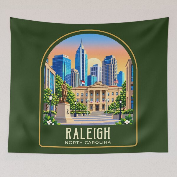 Artikelvorschau, Raleigh Vintage Reiseillustration entworfen und verkauft von HomeLivingCo.