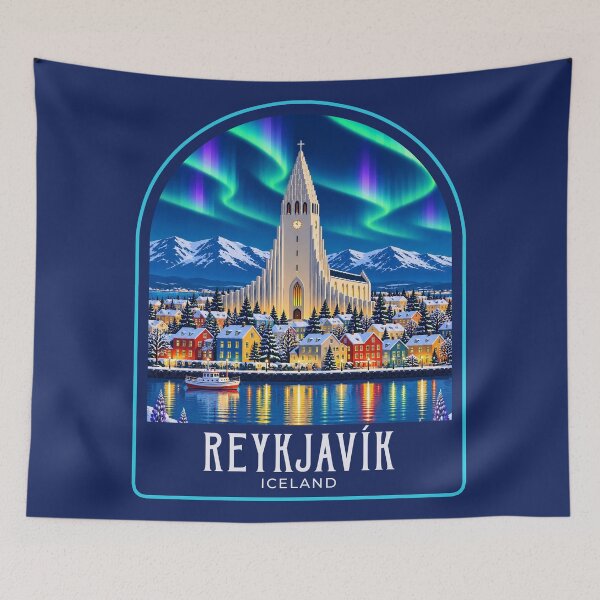 Artikelvorschau, Vintage-Reiseillustration aus Reykjavík entworfen und verkauft von HomeLivingCo.