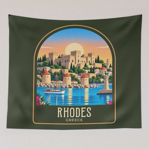 Artikelvorschau, Rhodes Vintage Reiseillustration entworfen und verkauft von HomeLivingCo.