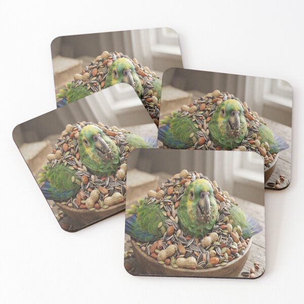Item preview, Funny Parrot Bathing in Seeds Nuts Bowl Bird Humor Art designed and sold by AfresStudio.
