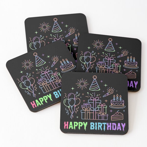 Item preview, Neon Outline Happy Birthday Pastel Celebration Kawaii Doodles designed and sold by PetalsPaws.