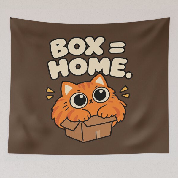 Item preview, Box is Home – Funny Orange Cat in Cardboard Box designed and sold by MewMade.