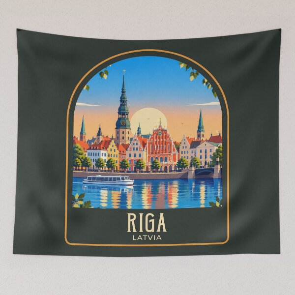Artikelvorschau, Riga Vintage Reiseillustration entworfen und verkauft von HomeLivingCo.