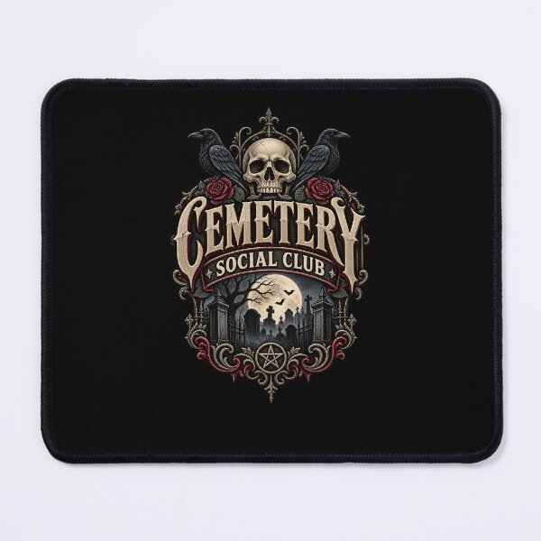 Item preview, Cemetery Social Club – Dark Gothic Graveyard Raven Skull Halloween Badge designed and sold by RockitBaby.