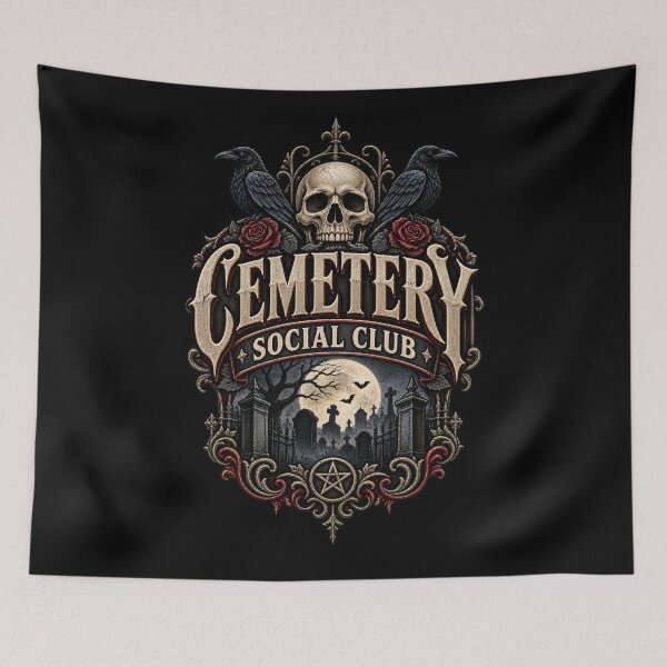 Item preview, Cemetery Social Club – Dark Gothic Graveyard Raven Skull Halloween Badge designed and sold by RockitBaby.