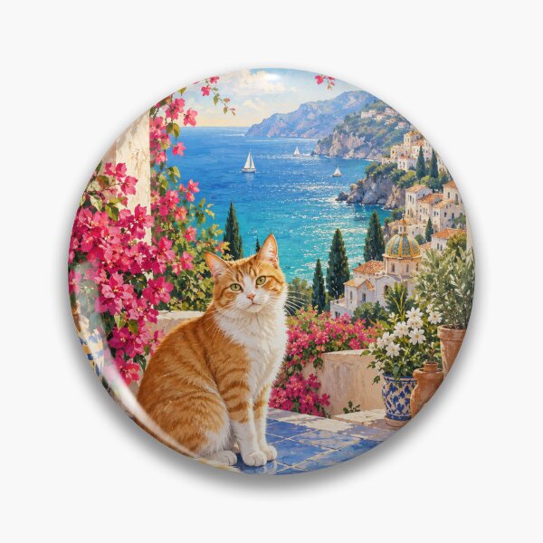 Item preview, Sunlit Mediterranean Cat – Colorful Coastal Cat Wall Art designed and sold by Jaani-T.