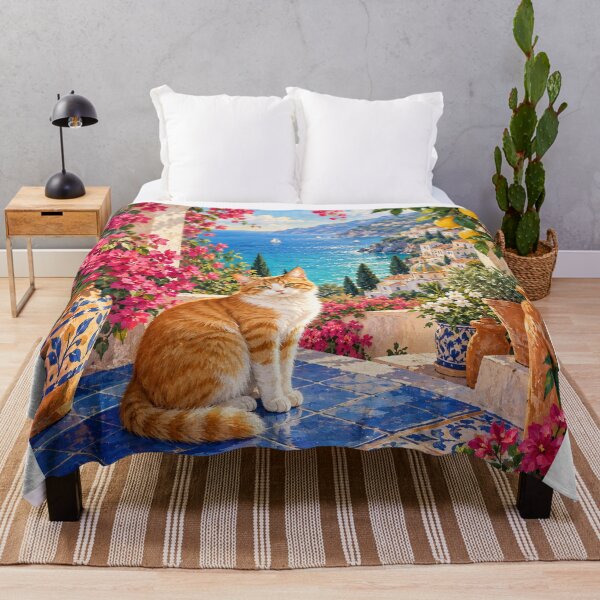 Item preview, Sunlit Mediterranean Cat – Colorful Coastal Cat Wall Art designed and sold by Jaani-T.