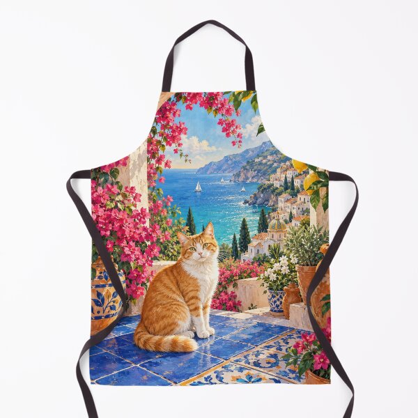Item preview, Sunlit Mediterranean Cat – Colorful Coastal Cat Wall Art designed and sold by Jaani-T.
