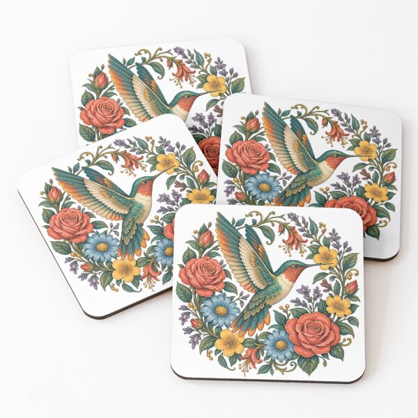 Item preview, Elegant Hummingbird with Red Flowers – Ornate Vintage Botanical Art designed and sold by WILLIAMS-BR.