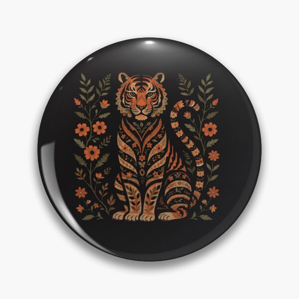 Artikelvorschau, Vintage-Volkskunst-Tiger mit floralem botanischem Muster entworfen und verkauft von Mousy17.