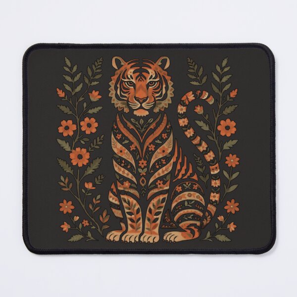 Item preview, Vintage Folk Art Tiger with Floral Botanical Pattern designed and sold by Mousy17.