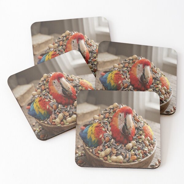 Item preview, Funny Scarlet Macaw Bathing in Seeds Nuts Bowl Bird Humor Art designed and sold by AfresStudio.