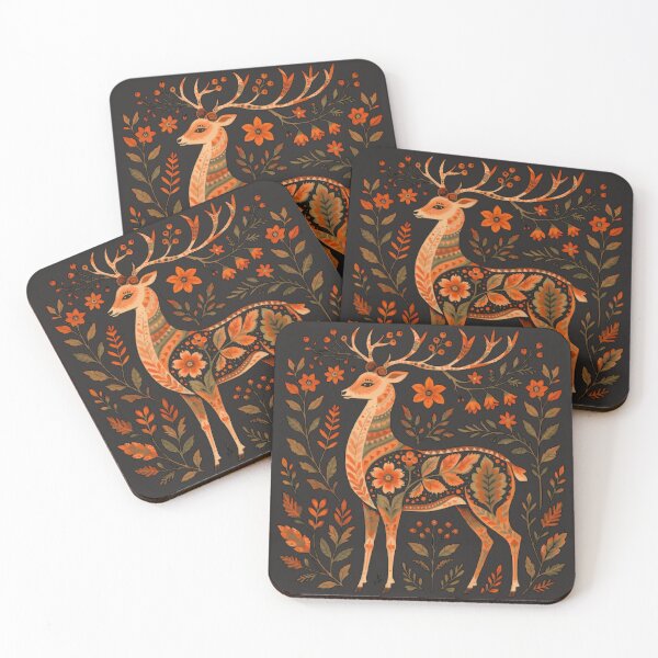 Item preview, Vintage Folk Art Deer with Floral Botanical Pattern designed and sold by Mousy17.