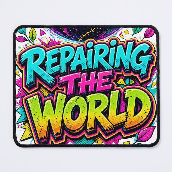 Item preview, Repairing The World Motivational Graphic – Funky Tikkun Olam Positive Vibes Art designed and sold by The Crazy Monkey Design Studio.