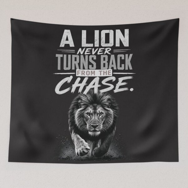Item preview, A Lion Never Turns Back From the Chase Motivational Typography Art designed and sold by Bennie Singh.