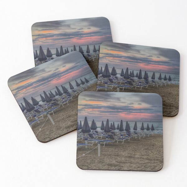 Item preview, Quiet Beach Sunset Blue Umbrellas designed and sold by NaturalChroma.