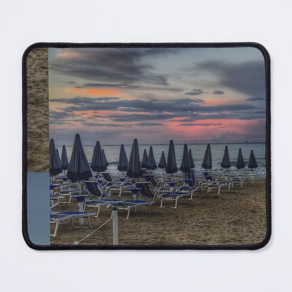 Item preview, Quiet Beach Sunset Blue Umbrellas designed and sold by NaturalChroma.