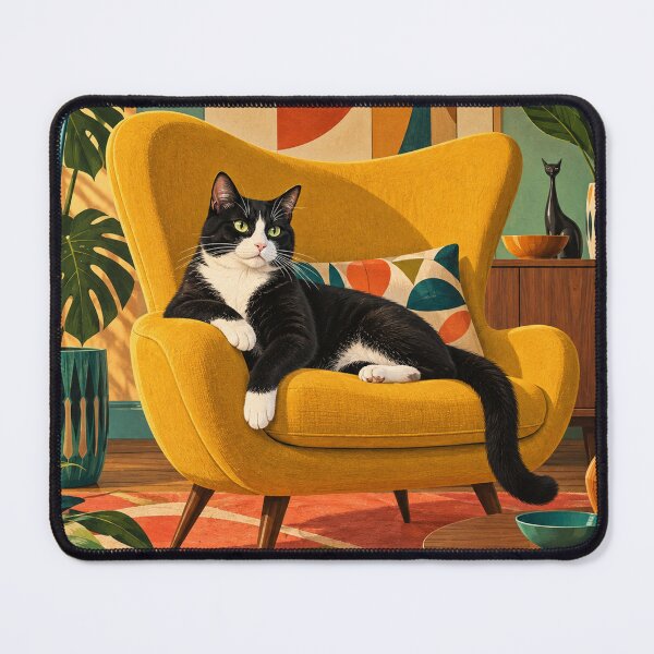 Item preview, Retro Cat Lounge – Colorful Mid-Century Modern Cat Wall Art designed and sold by Jaani-T.