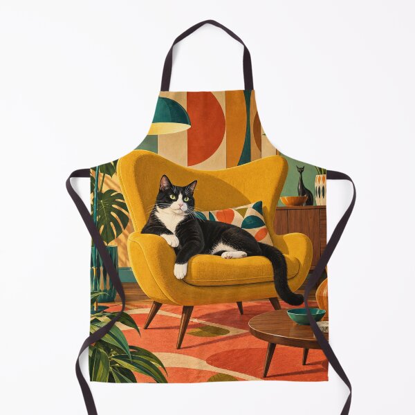 Item preview, Retro Cat Lounge – Colorful Mid-Century Modern Cat Wall Art designed and sold by Jaani-T.