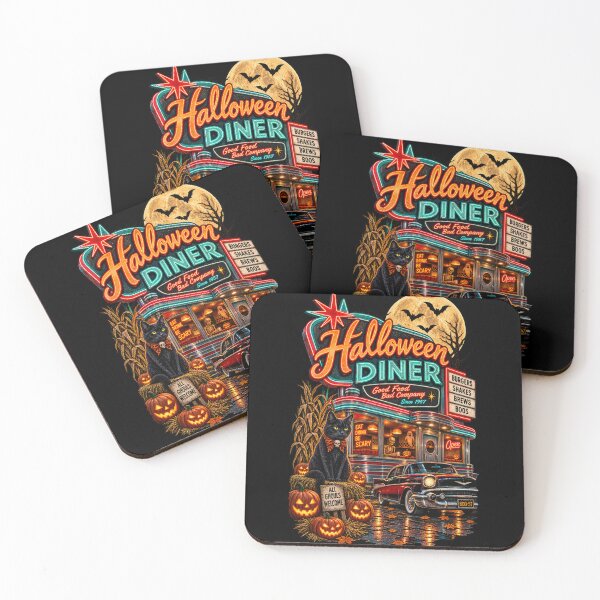 Item preview, Halloween Diner – 1950s Vintage Diner Black Cat & Pumpkin Halloween Design designed and sold by RockitBaby.
