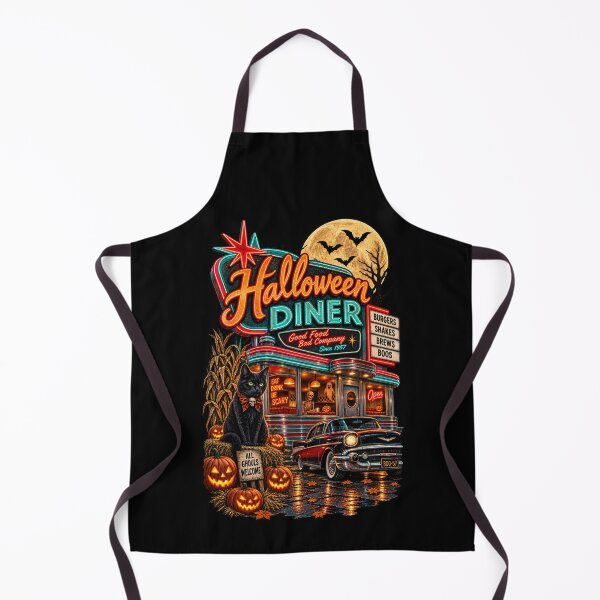 Item preview, Halloween Diner – 1950s Vintage Diner Black Cat & Pumpkin Halloween Design designed and sold by RockitBaby.