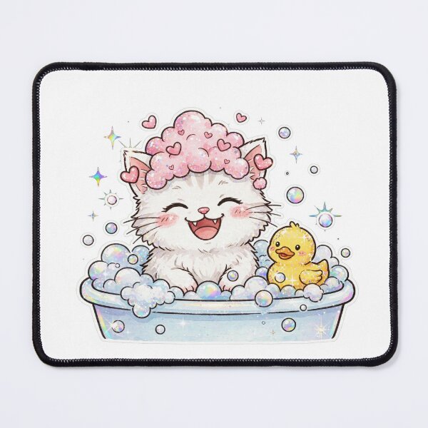 Item preview, Glittery Bath Time Kitten with Rubber Duck designed and sold by Emamohamed.