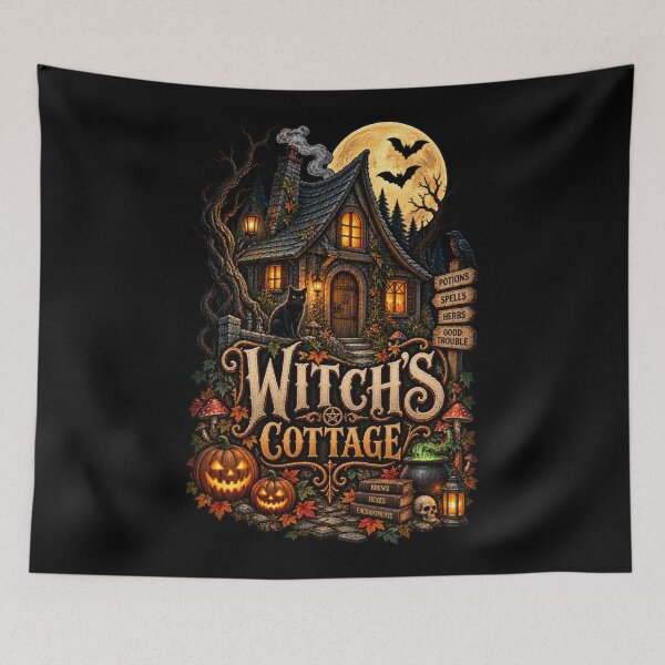 Item preview, Witch's Cottage – Cozy Gothic Halloween Cottage in the Woods Design designed and sold by RockitBaby.